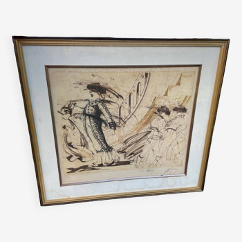 Frame with lithograph by Jean Marie Guiny “the matador”