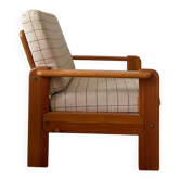 Fauteuil moderniste en pin années 70