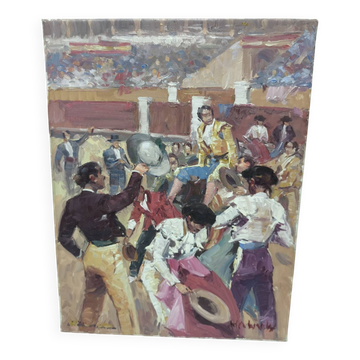 Painting of the traditional celebration of the bullfight.
