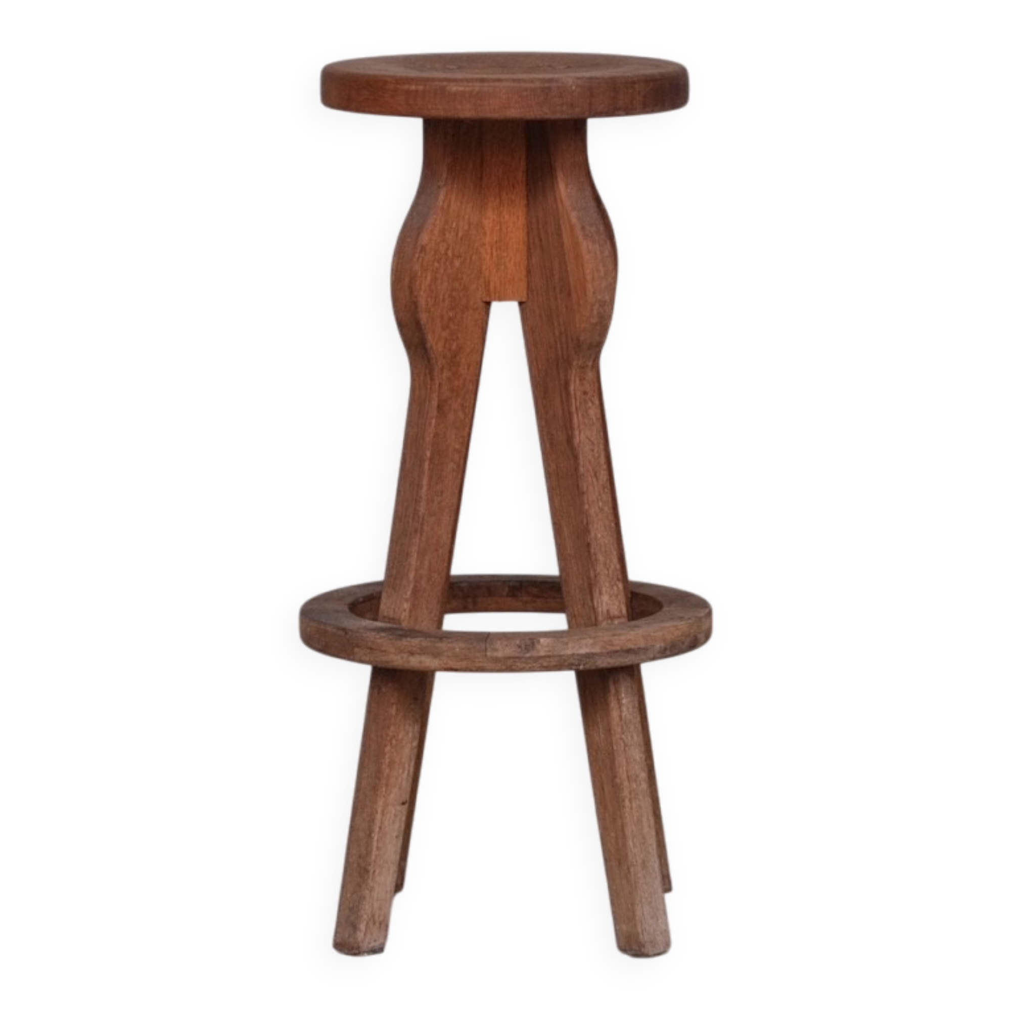 Set of 5 Brutalist Oak Mid-Century Belgium Bar Stools