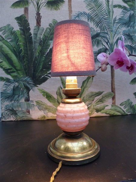 Pink clichy glass bedside lamp