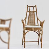 Vintage Bamboo and Rattan Armchairs with Bouclé Cushions, 1970s , set of 2