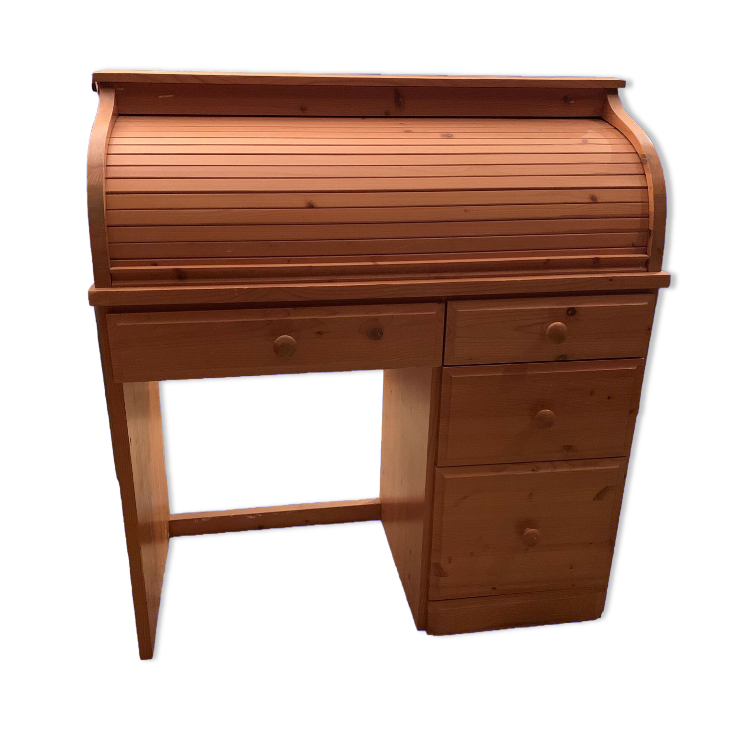 Pine desk with sliding wooden curtain