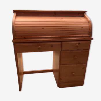 Pine desk with sliding wooden curtain