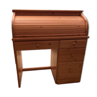 Pine desk with sliding wooden curtain