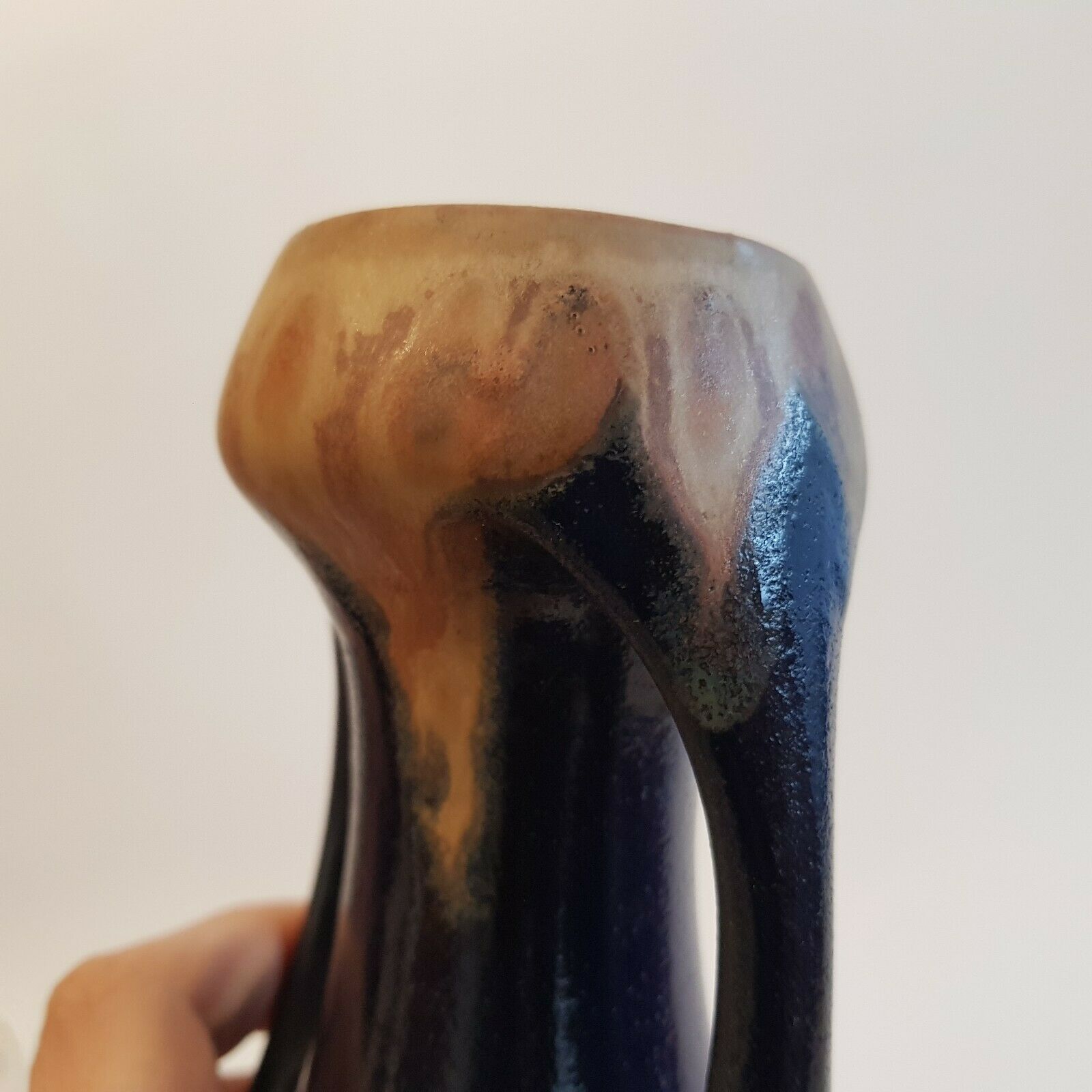 Denbac art deco enamelled ceramic sandstone vase
