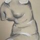 Signed drawing, charcoal study of a plaster bust of a woman from the studio.