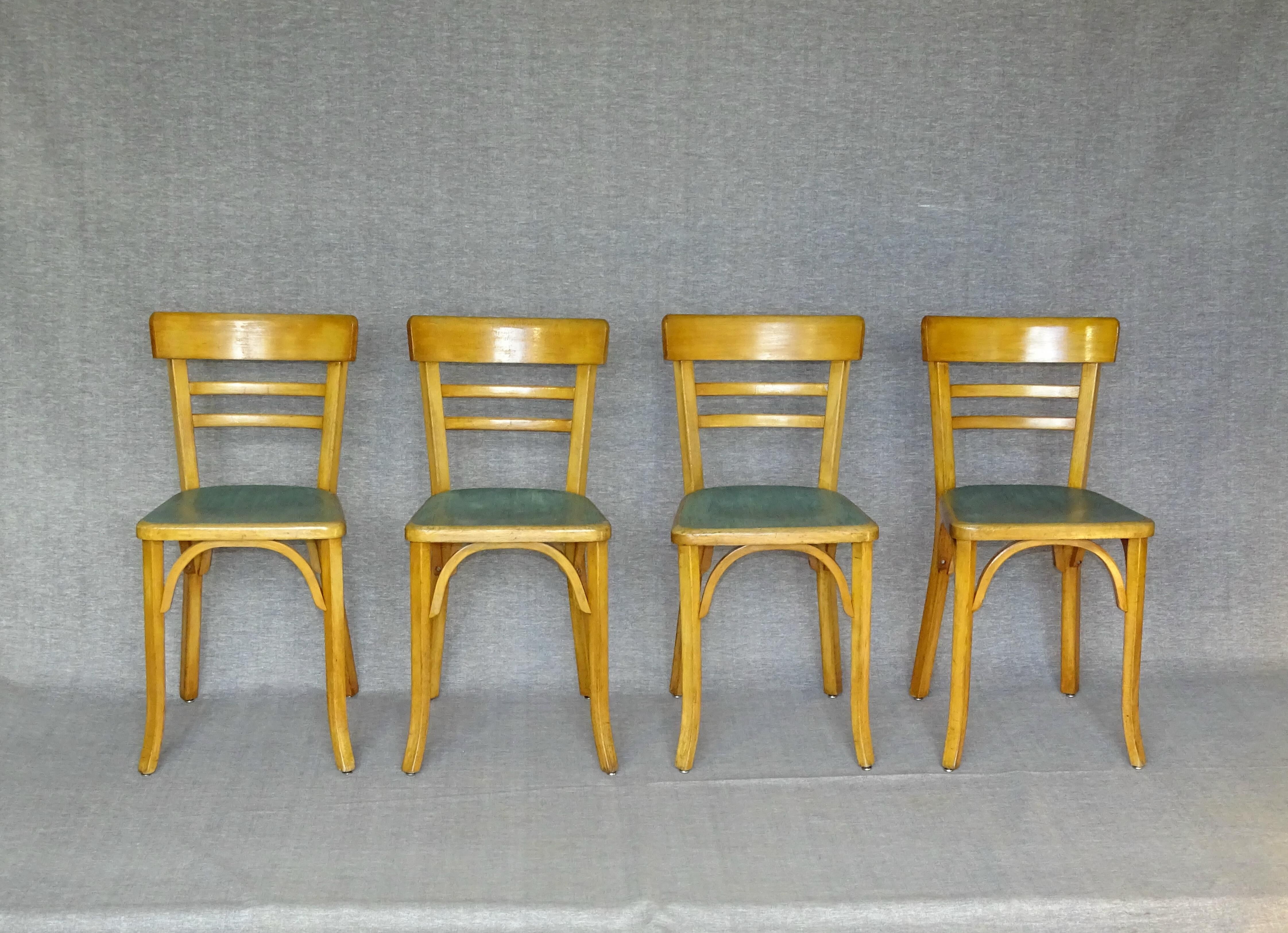 4 baumann chairs 1960 wooden bistro "linoleum"