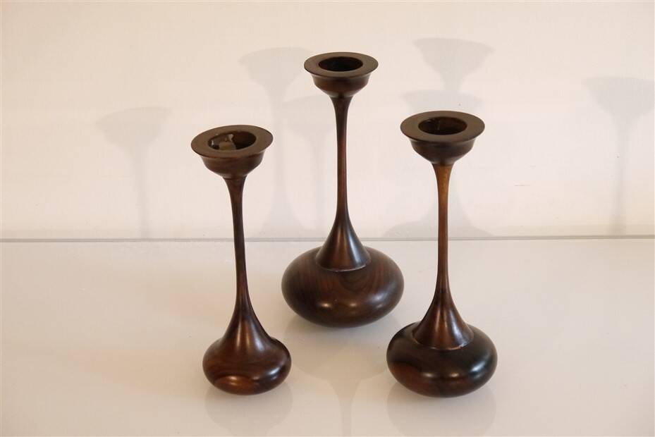 Set of vintage wooden candle holders