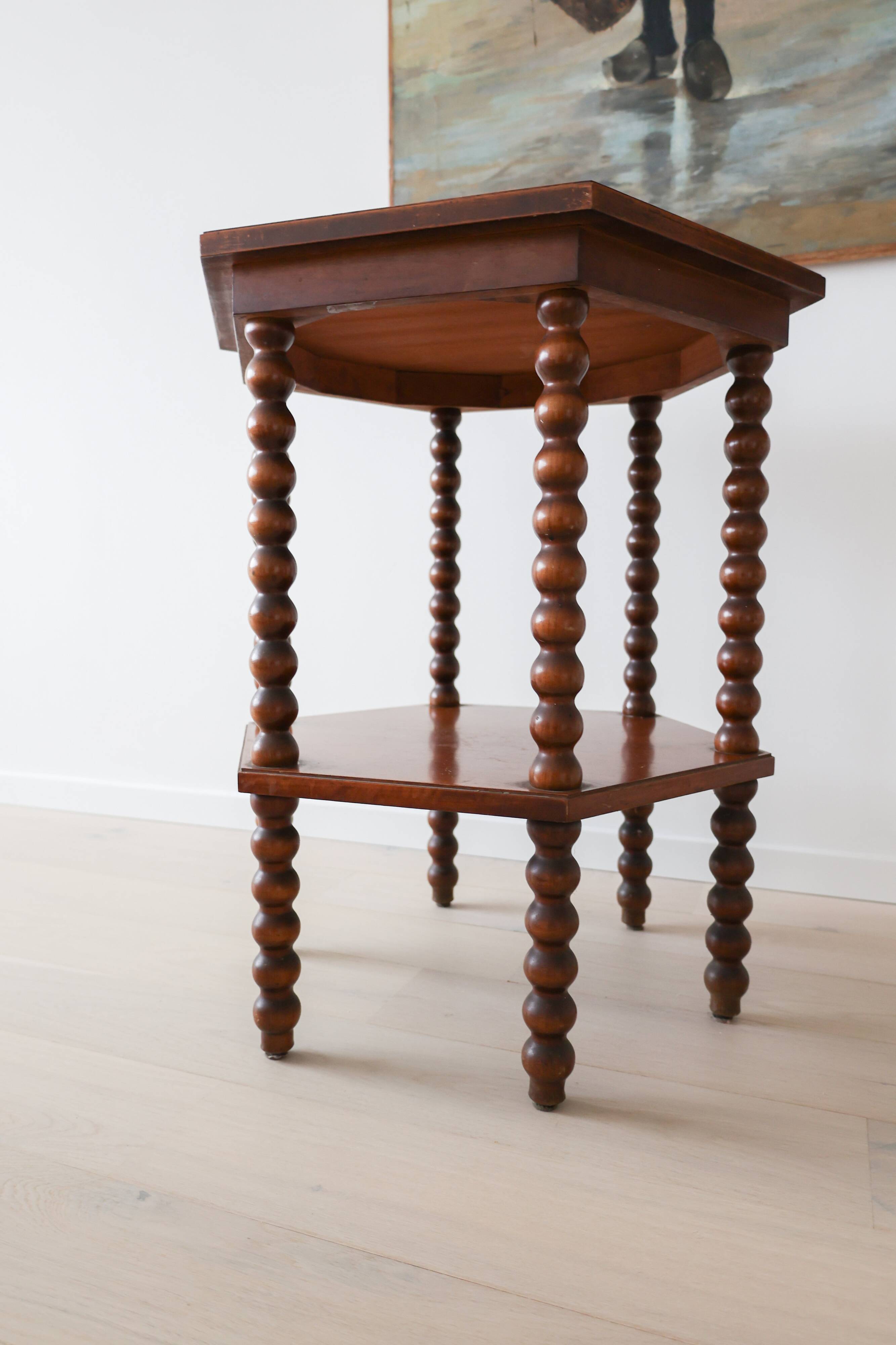 Antique octagonal bobbin side table, Belgium, 1940s
