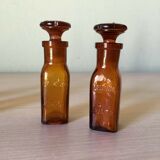 Set of 4 old small glass bottles iodine dye with cap