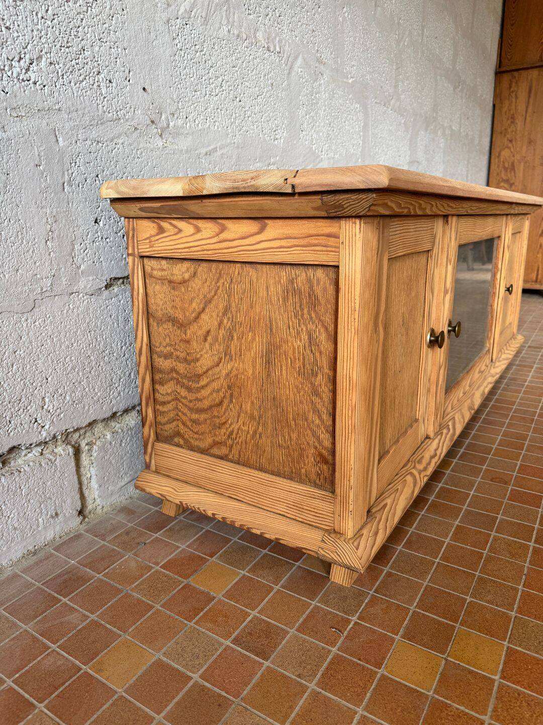 TV cabinet in solid pitch pine - 1960s