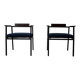 Pair of Postmodern armchairs in steel and mahogany, 1970s