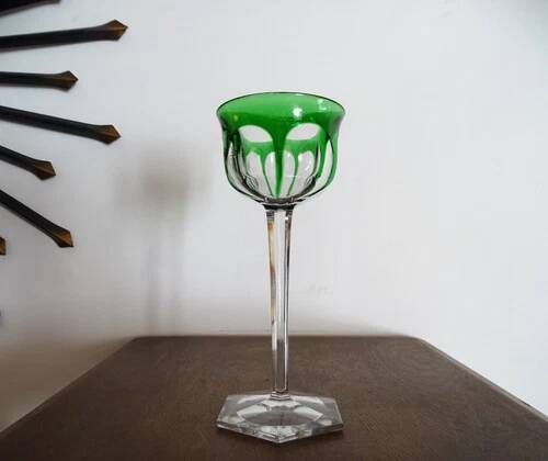 BACCARAT "Malmaison" Glass wine rhinestone double green antique - 19 cm