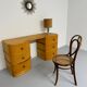 Old beech desk in art deco style with drawer, vintage 60s