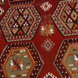 6x15 Wine Red & Green Vintage Kilim Rug, 198x468Cm