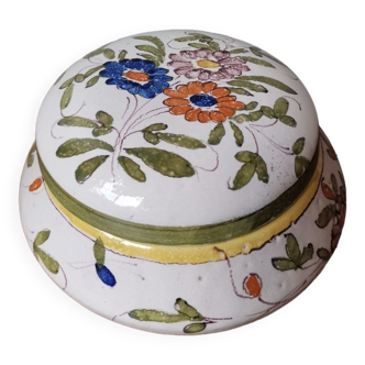 Boîte en céramique vintage signée peint main fleurs