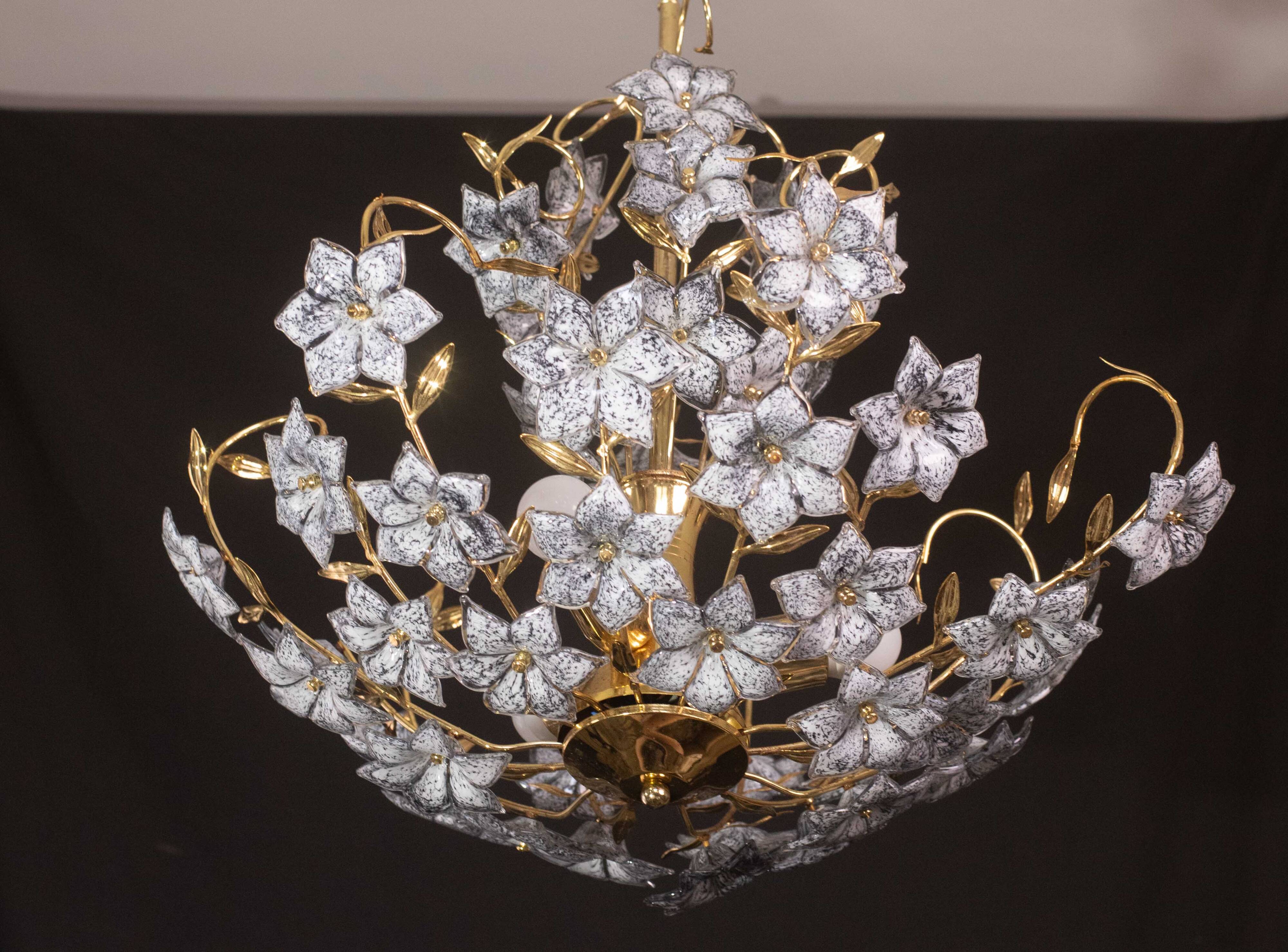 Fantastic Rare Murano Chandelier Full of Black Flowers, 1970s