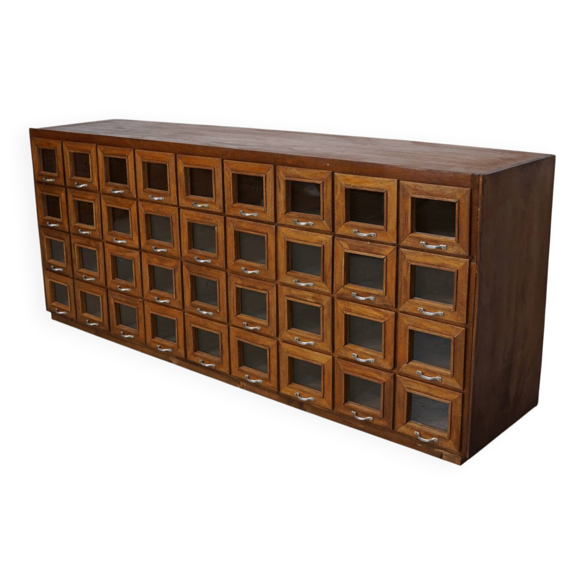 Vintage Dutch Beech Haberdashery Shop Cabinet / Vitrine, 1950s