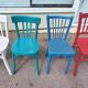 Set of 6 mismatched vintage bistro wooden chairs