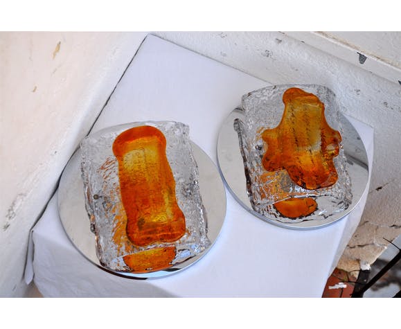 Pair of sconces Mazzega bicolor murano glass 1970