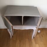 Vintage bedside table revisited in grey color