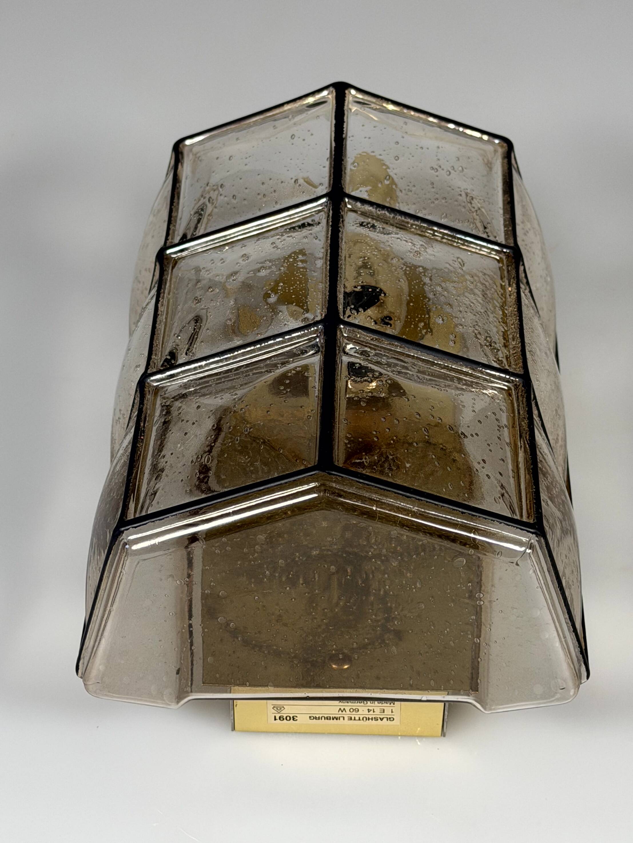 60s 70s Wall Lamp Wall Sconce Glashütte Limburg Germany Glass & Metal