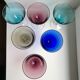 Set 6 colored wine glasses and worked feet 70s