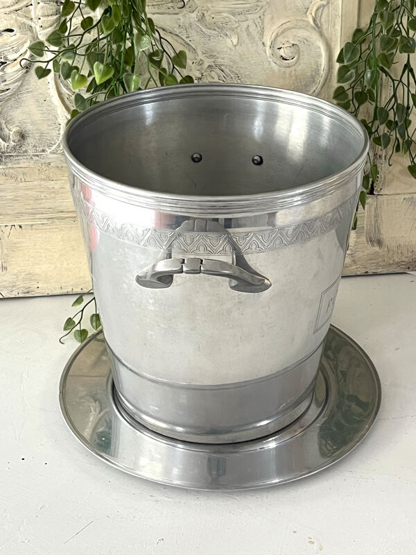 Seau à champagne Pommery et ensemble de plateau en aluminium vasque Reims