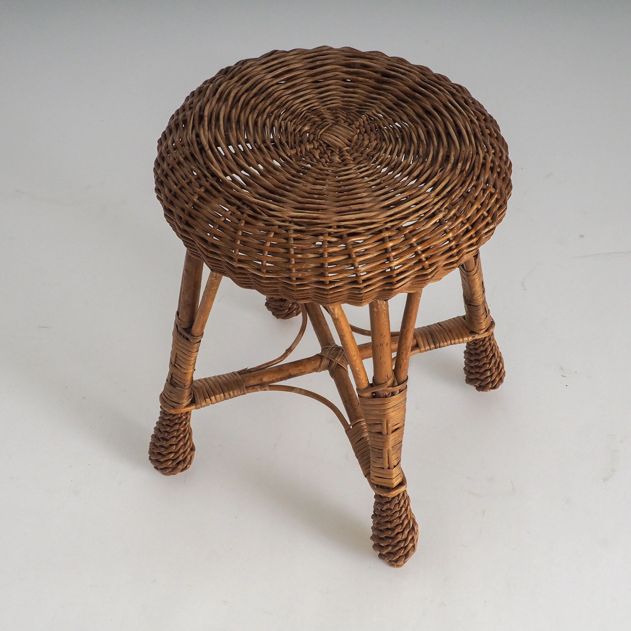 Vintage rattan & wicker stool – plant stand