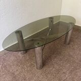 Chrome metal coffee table with smoked glass from the 70s
