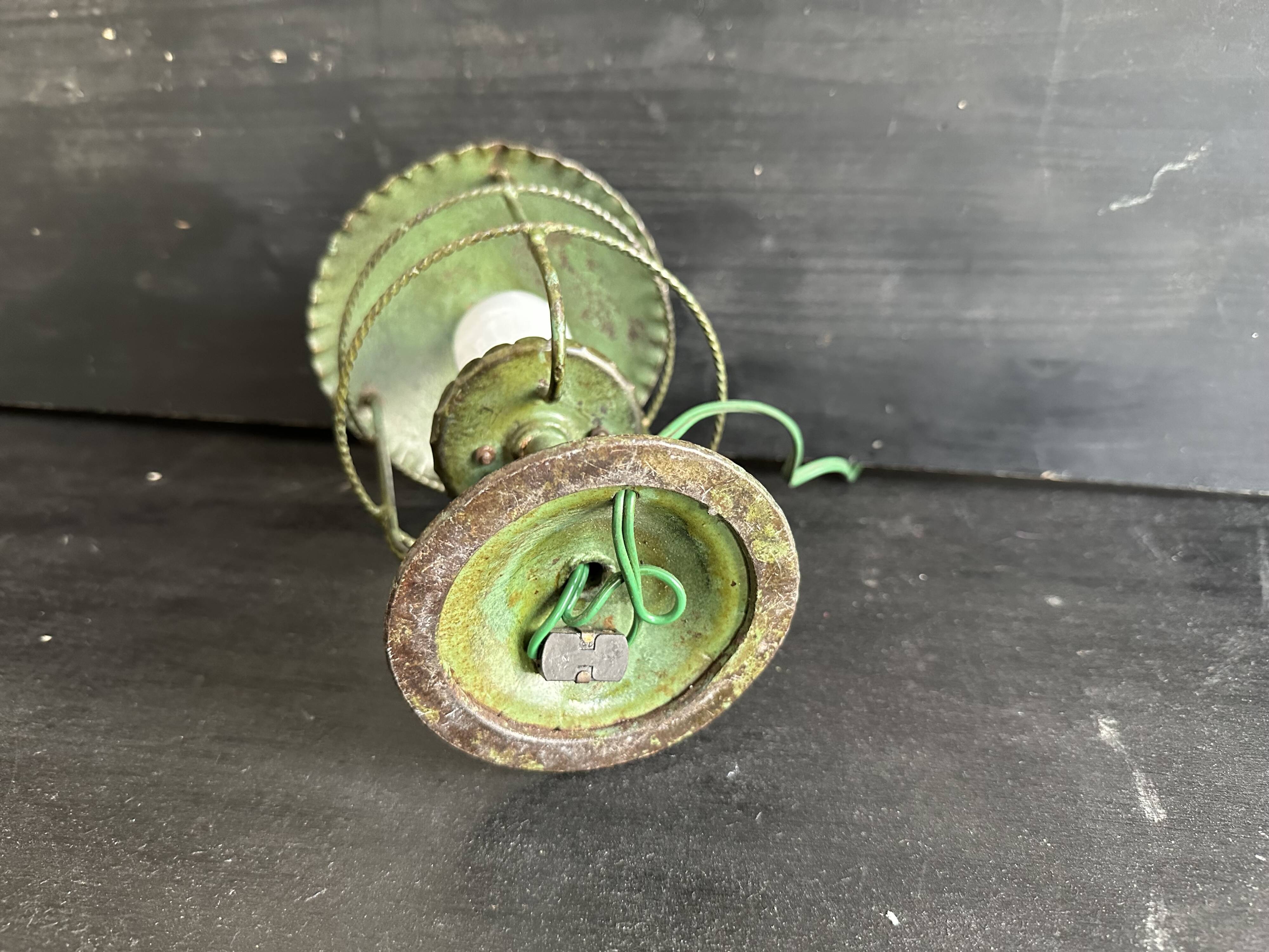 Antique patinated green metal lamp, Art Nouveau style, early 20th century.