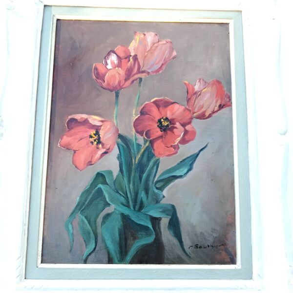 Bouquet de Tulipes tableau signé Gauthier XXe