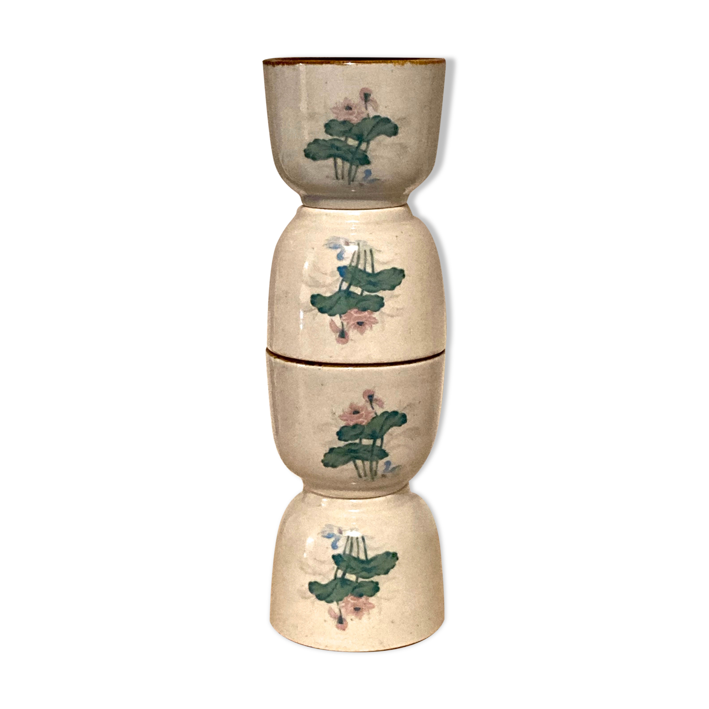 4 cup vintage sandstone lot with flower patterns