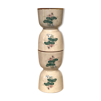 4 cup vintage sandstone lot with flower patterns