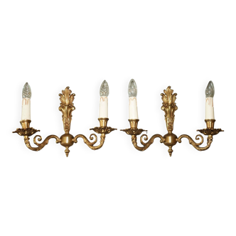 Pair of antique wall sconces in gilded bronze from the 1920s.