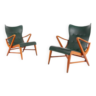 Architectural Swedish Mid-Century Modern armchairs by Axel Larsson, 1950’s