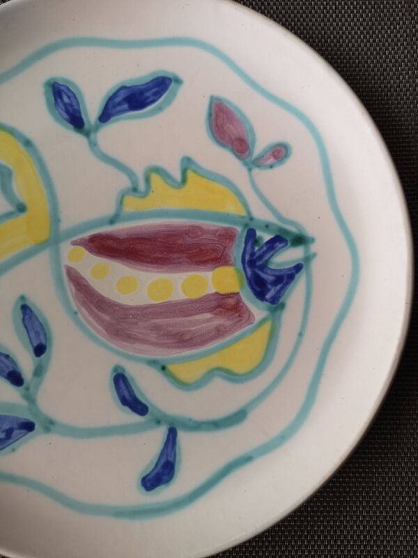 Assiette en céramique émaillée décor poisson - Gérard Hofmann - Vallauris - Années 1950