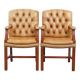Lot de 2 chaises Chesterfield en cuir de vachette couleur cognac clair