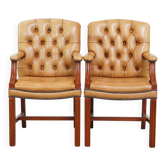 Lot de 2 chaises Chesterfield en cuir de vachette couleur cognac clair