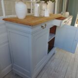 Vintage pearl gray sideboard, pitch pine top