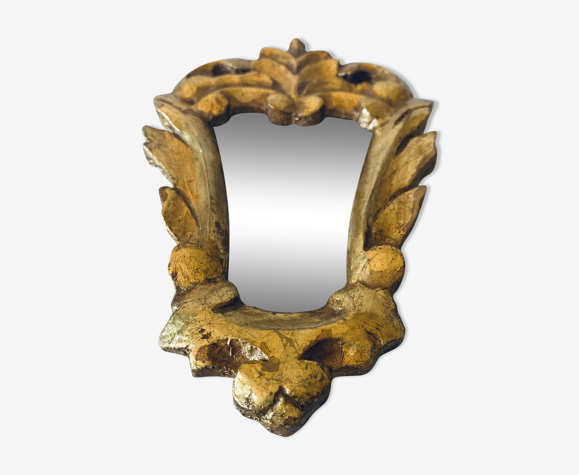 Miroir rococo doré en bois 13x21cm