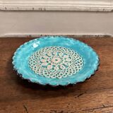 20th century blue enamel plate decorated with lace
