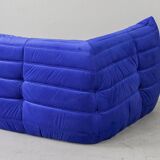 Togo corner chair in blue velvet by Michel Ducaroy for Ligne Roset