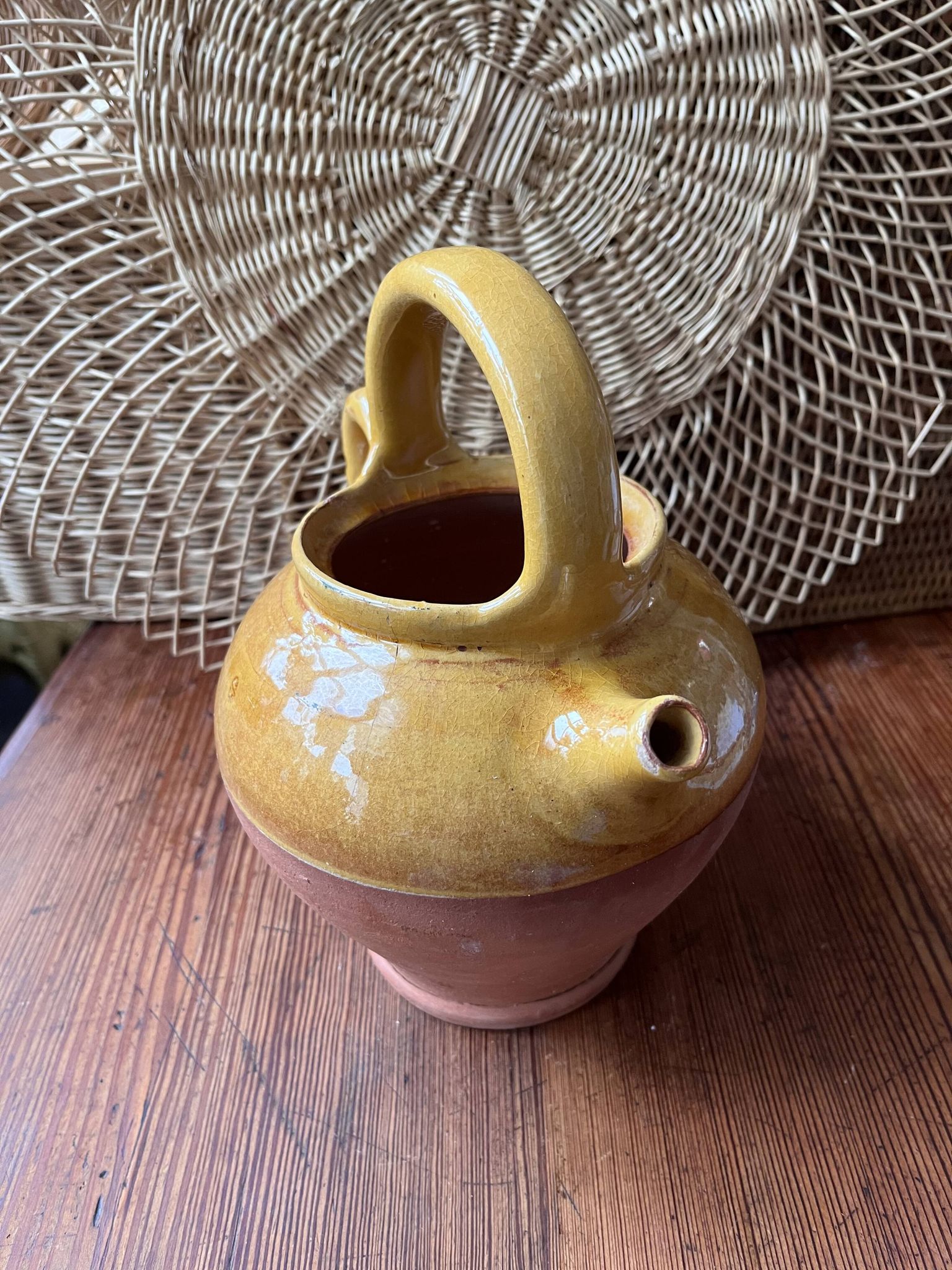 Provençal terracotta pitcher/jug with yellow glaze