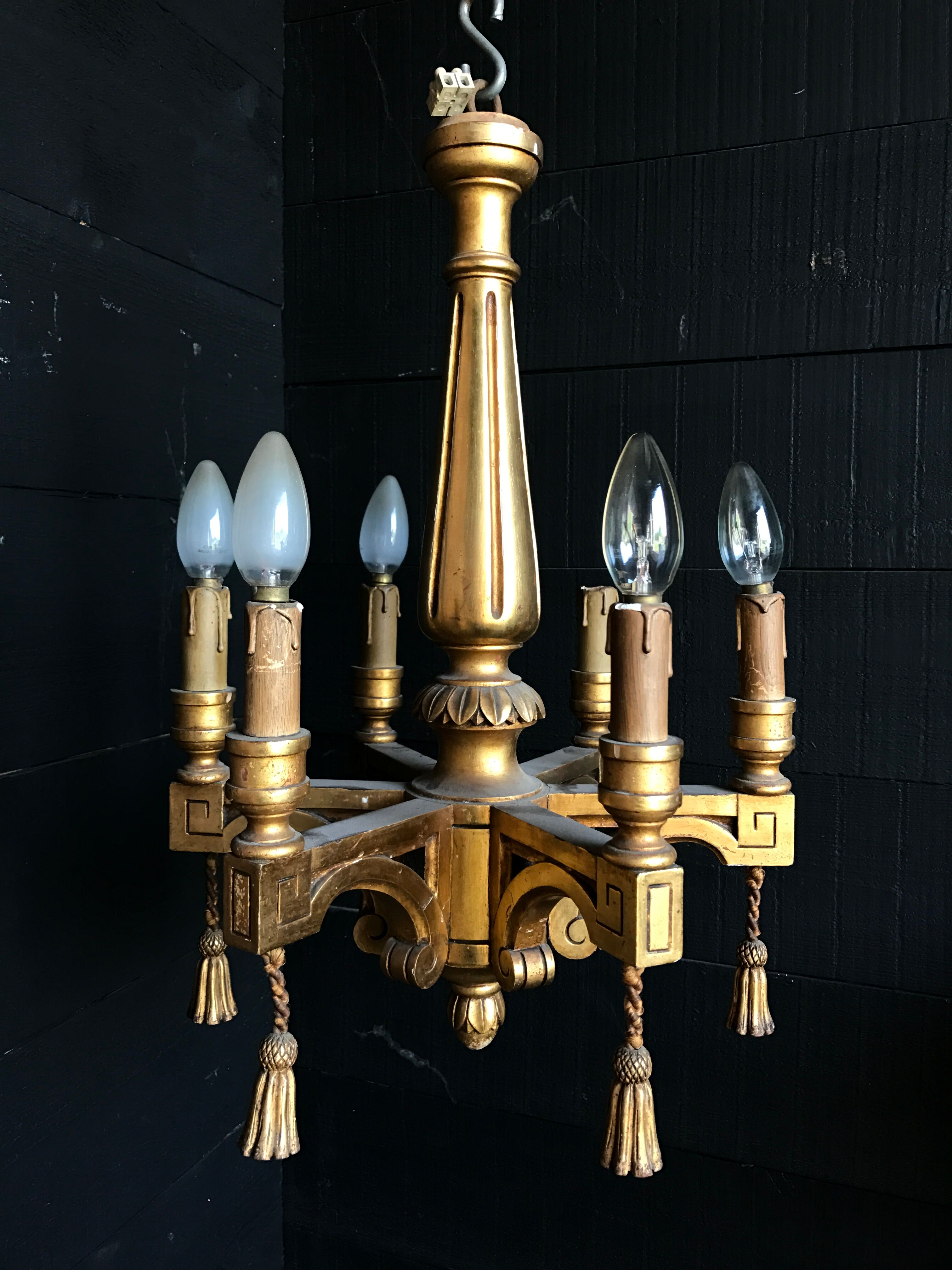 Golden wood chandelier