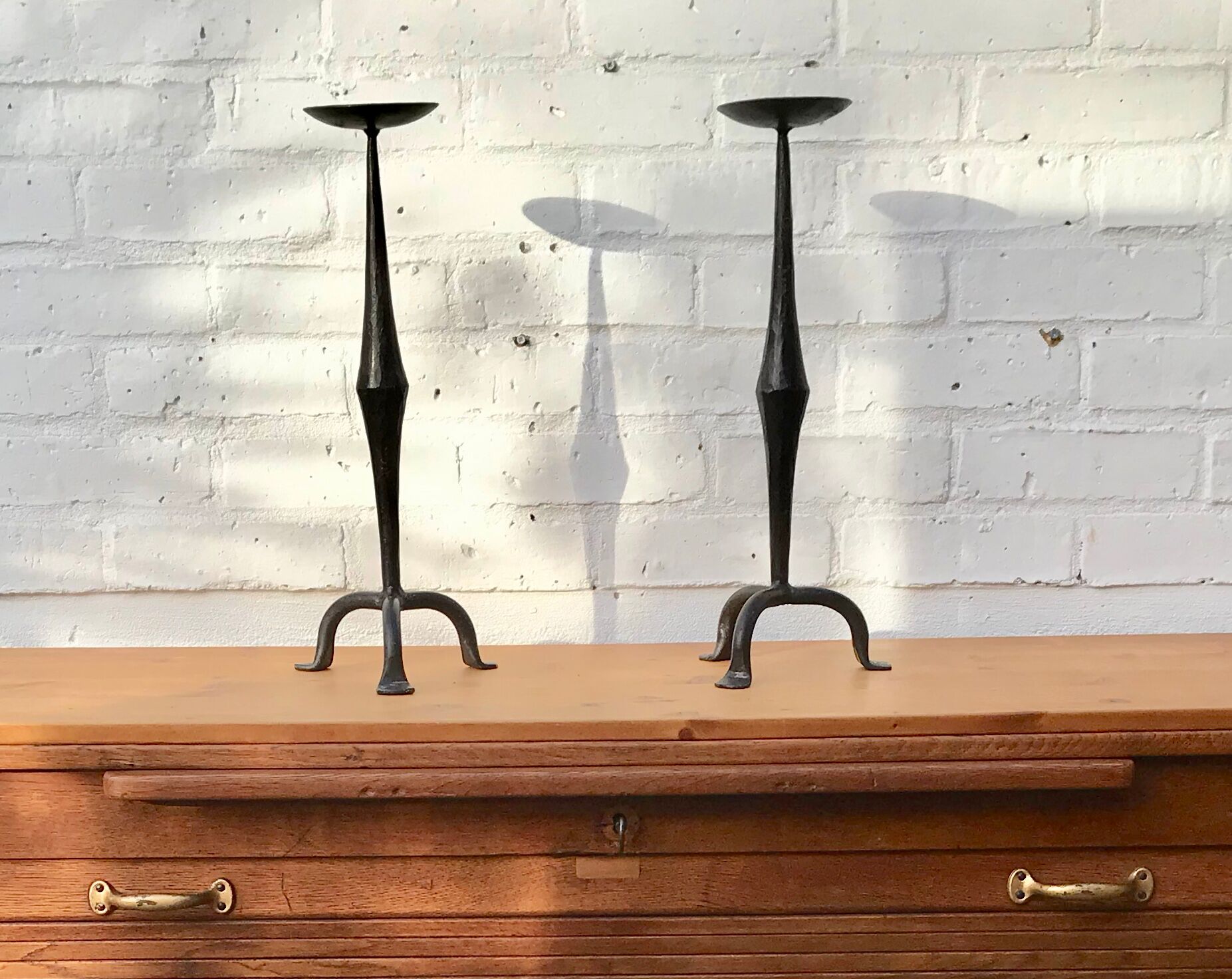 Pair of wrought iron candlesticks black gothic