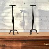 Pair of wrought iron candlesticks black gothic