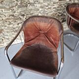 Lot de 4 Chaises à Bras, En Métal Chromé – 1970