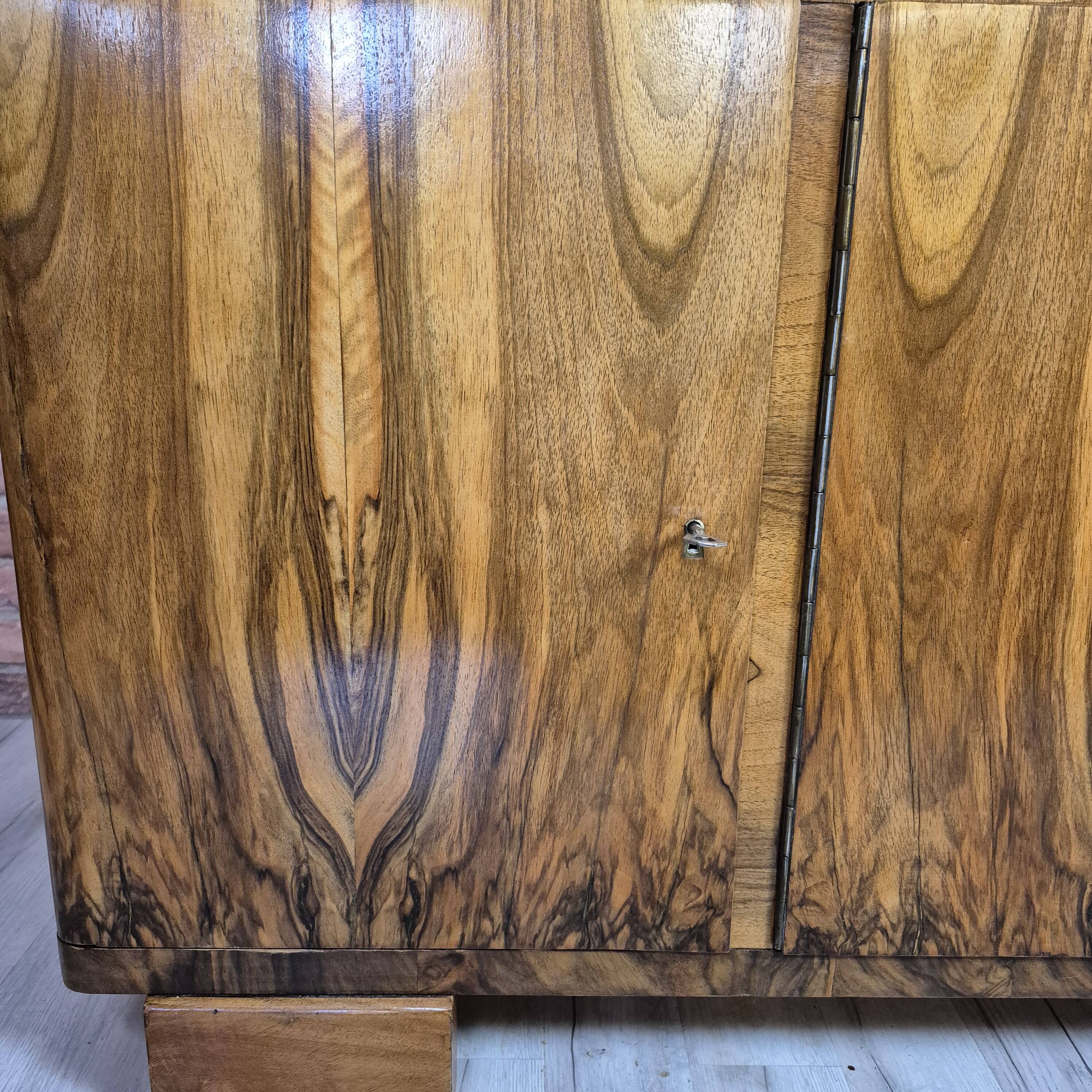 Restored Mid-Century Flame Walnut Highboard with Bar Cabinet - 1960s